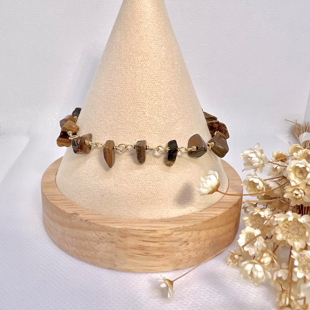 Genuine Gold Tiger Eye Chipped Bead Bracelet